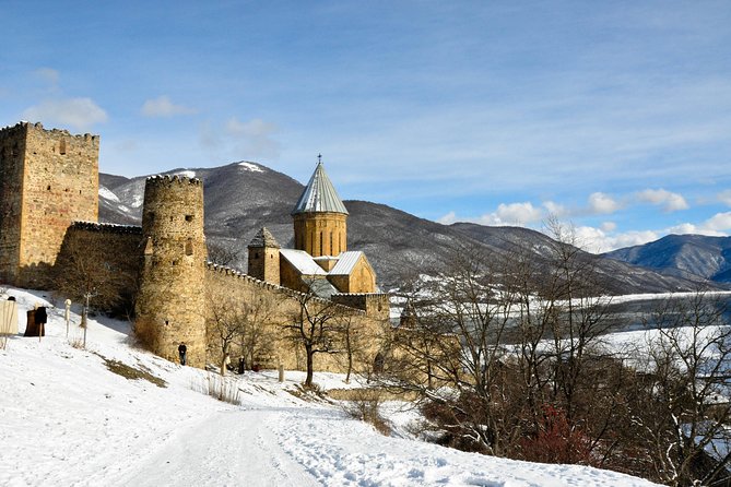 Tour to Kazbegi Ananuri Zhinvali Gudauri Full Day - Ananuri fortified castle: two churches, carved stone, and river drama